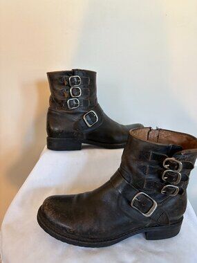 Frye Veronica Black, Stone -Tumbled Leather Boots. Size 9